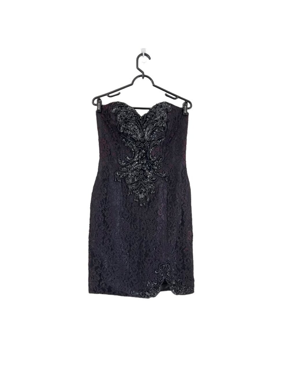 Vintage Cache Burgundy Lace Sequin Beaded Cocktail Strapless Sweetheart Dress 10